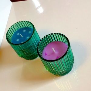 Scented Candle Set of 2 Pillar Green Glass